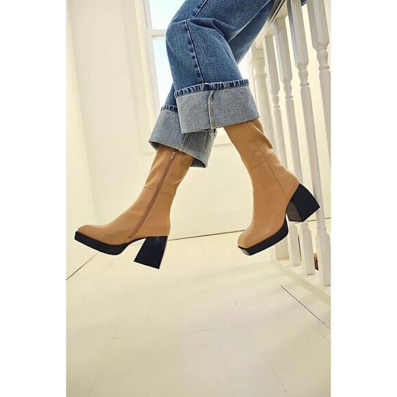 NEW FREE PEOPLE X JEFFREY CAMPBELL Sz 9 DAPHNE SECOND SKIN PLATFORM BOOTS BEIGE - Picture 1 of 3